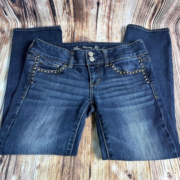 American Eagle ARTIST Size 4 Blue Low Rise Crop Capri Jeans Denim Pants 28x24 - Picture 1 of 9